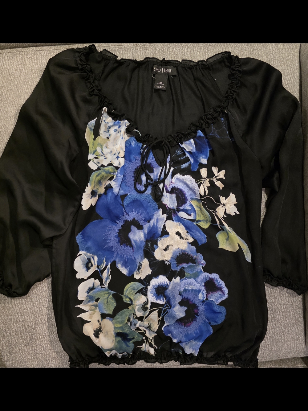 White House Black Market Black Floral Scoop-Neck Blouse